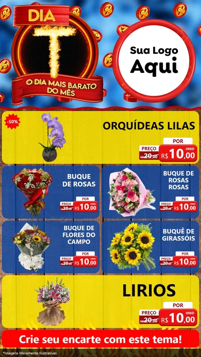 Modelo de TV para TV Vertical com o tema Dia T - O Dia Mais Barato Do Mês para Floricultura e jardim