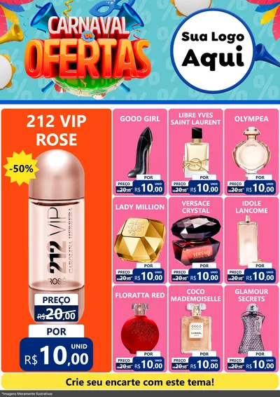 Modelo de Encarte para Encarte A4 Vertical com o tema Carnaval de Ofertas para Perfumes