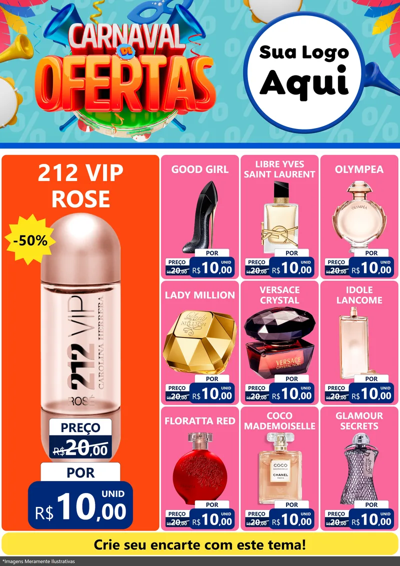 Modelo de Encarte para Encarte A4 Vertical com o tema Carnaval de Ofertas para Perfumes