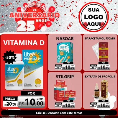 Modelo de Rede Social para Feed Facebook com o tema Promoção de Aniversário - 25Anos para Farmácia