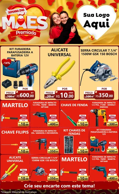 Modelo de Encarte para Encarte Grande com o tema Semana das Mães Premiada para Maquinas e Ferramentas