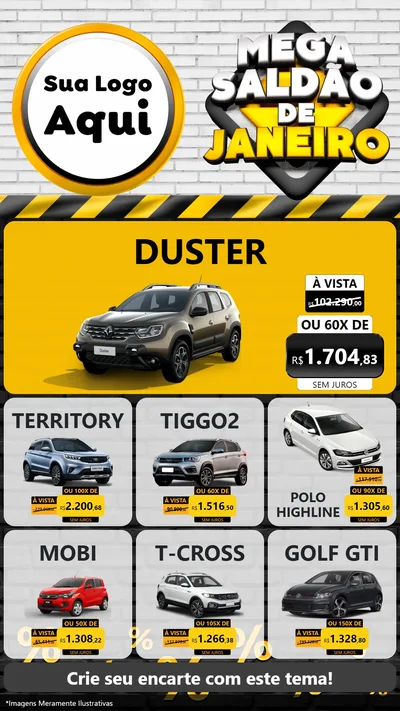 Modelo de Rede Social para Stories com o tema Mega Saldão de Janeiro para Concessionaria de Carros