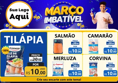 Modelo de Encarte para Encarte A4 Horizontal com o tema Março Imbatível para Peixaria