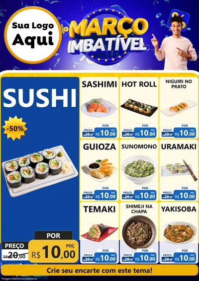 Modelo de Encarte para Encarte A4 Vertical com o tema Março Imbatível para Comida japonesa