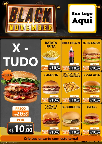 Modelo de Encarte para Encarte A4 Vertical com o tema Black November para Hamburgueria