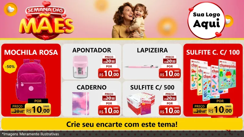 Modelo de TV para TV Horizontal com o tema Semana das Mães para Papelaria