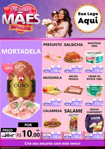 Modelo de Encarte para Encarte A4 Vertical com o tema Mês das Mães Imperdível para Frios e Laticínios