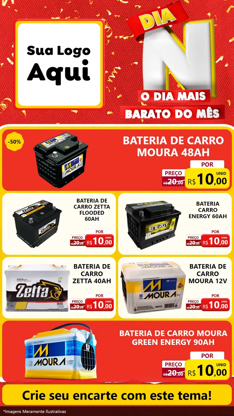 Modelo de TV para TV Vertical com o tema Dia N o Dia Mais Barato do Mês para Baterias Elétricas