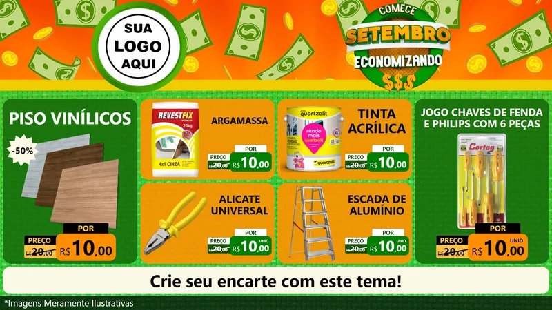 Modelo de TV para TV Horizontal com o tema Comece Setembro Economizando para Material para Construção