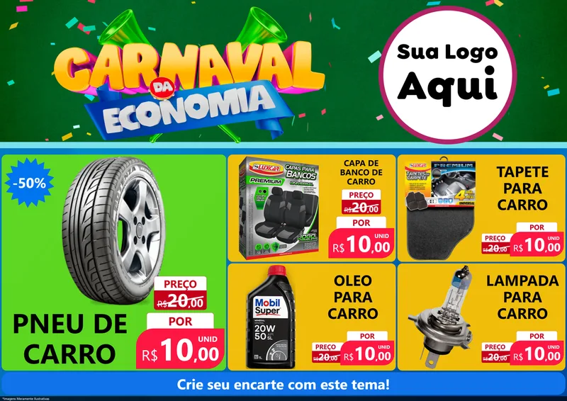 Modelo de Encarte para Encarte A4 Horizontal com o tema Carnaval da Economia para Auto peças