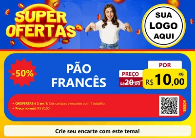 Modelo de Cartaz para Cartaz A4 Horizontal com o tema Super Ofertas para Padaria