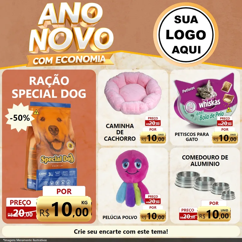 Modelo de Rede Social para Feed Facebook com o tema Ano Novo Com Economia para Pet Shop