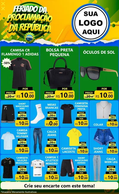 Modelo de Encarte para Encarte Grande com o tema Feriado da Proclamação da República para Roupas e acessórios