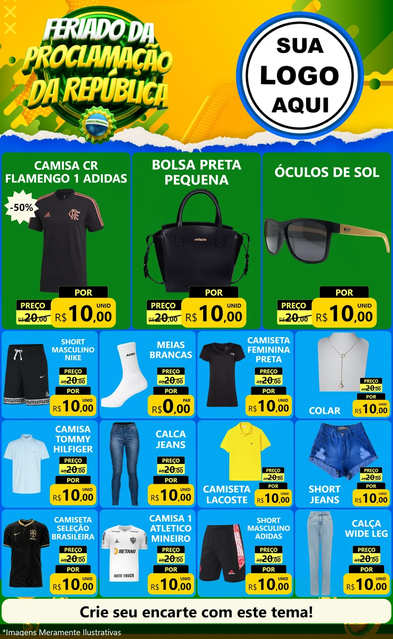 Modelo de Encarte para Encarte Grande com o tema Feriado da Proclamação da República para Roupas e acessórios