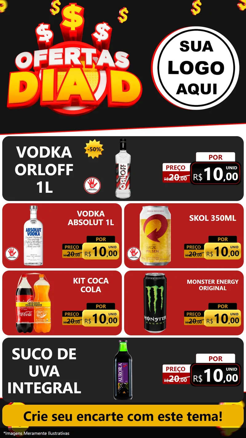 Modelo de TV para TV Vertical com o tema Ofertas Dia D para Distribuidora de bebidas