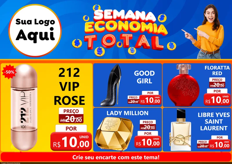 Modelo de Encarte para Encarte A4 Horizontal com o tema Semana Economia Total para Perfumes