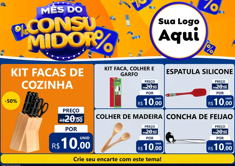 Modelo de Encarte para Encarte A4 Horizontal com o tema Mês do Consumidor para Utilidades Domésticas
