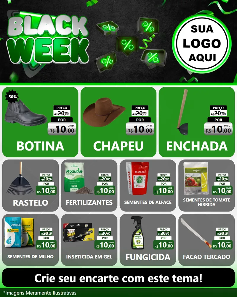 Modelo de Rede Social para Feed Instagram com o tema Black Week para Agropecuária