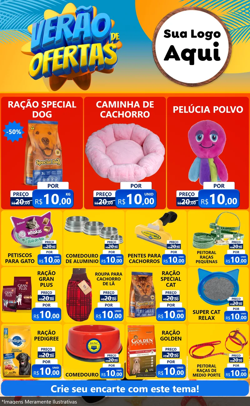 Modelo de Encarte para Encarte Grande com o tema Verão de Ofertas para Pet Shop