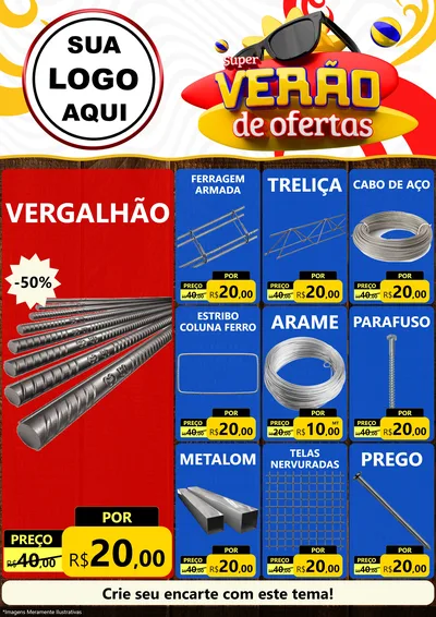 Modelo de Encarte para Encarte A4 Vertical com o tema Super Verão de Ofertas para Ferragens