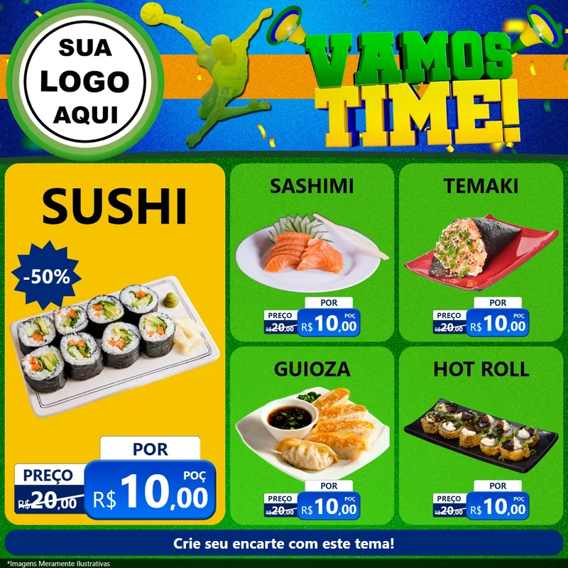 Modelo de Rede Social para Feed Facebook com o tema Vamos Time! para Comida japonesa