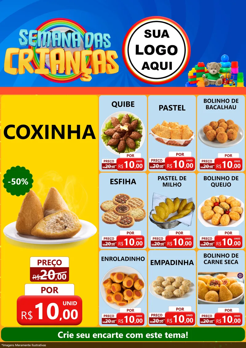 Modelo de Encarte para Encarte A4 Vertical com o tema Semana das Crianças para Salgadaria