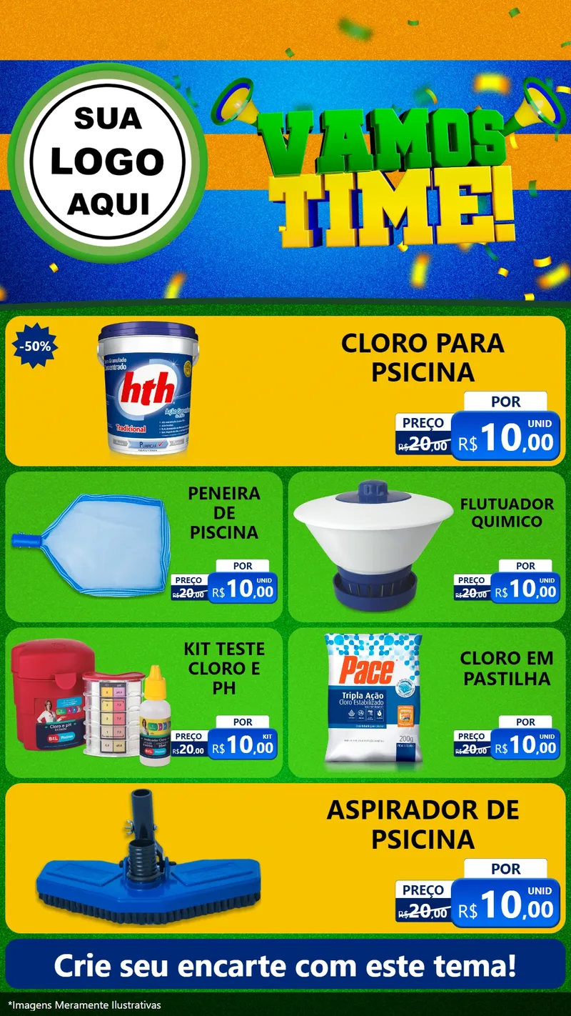 Modelo de TV para TV Vertical com o tema Vamos Time! para Produtos para Piscina