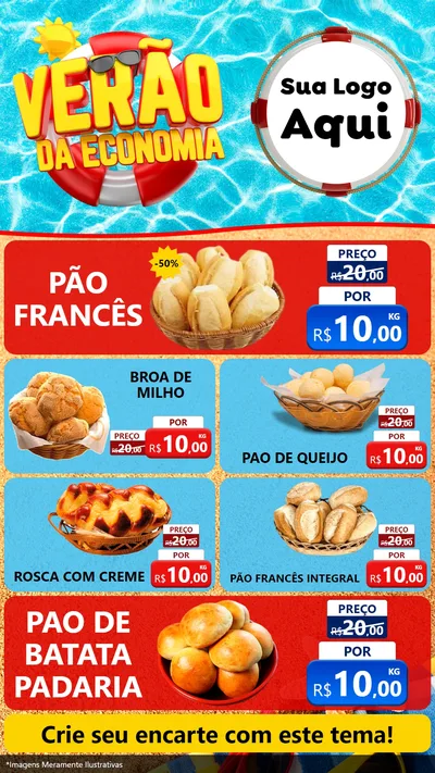 Modelo de TV para TV Vertical com o tema Verão da Economia para Padaria