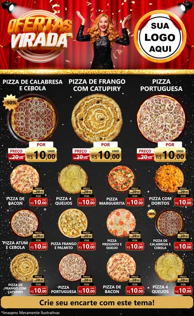 Modelo de Encarte para Encarte Grande com o tema Ofertas da Virada para Pizzaria
