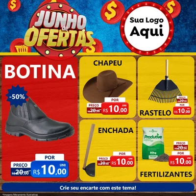 Modelo de Rede Social para Feed Facebook com o tema Junho de Ofertas para Agropecuária