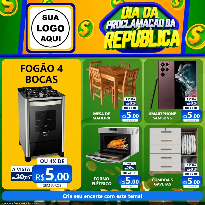 Modelo de Rede Social para Feed Facebook com o tema Dia Da Proclamação da República para Móveis e Eletro