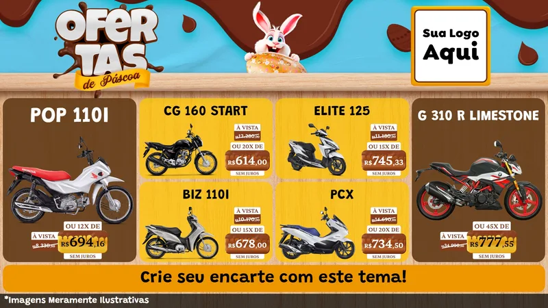 Modelo de TV para TV Horizontal com o tema Ofertas de Páscoa para Concessionaria de Motos