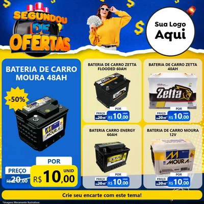 Modelo de Rede Social para Feed Facebook com o tema Segundou de Ofertas para Baterias Elétricas