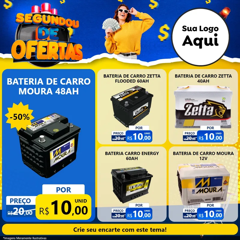 Modelo de Rede Social para Feed Facebook com o tema Segundou de Ofertas para Baterias Elétricas