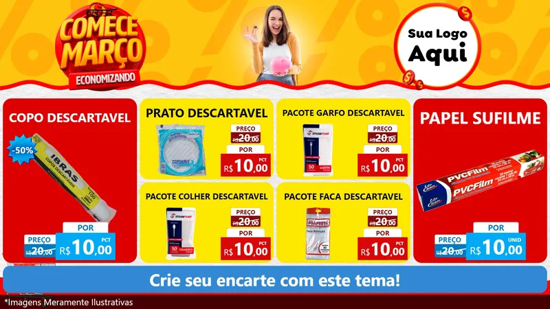 Modelo de TV para TV Horizontal com o tema Comece Março Economizando para Embalagens