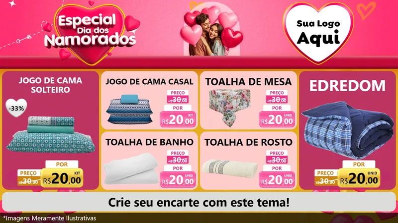 Modelo de TV para TV Horizontal com o tema Especial Dia dos Namorados para Cama, Mesa e Banho