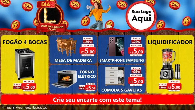 Modelo de TV para TV Horizontal com o tema Dia L - O Dia Mais Barato Do Mês para Móveis e Eletro