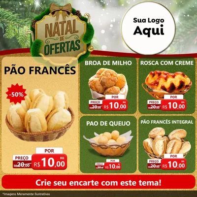 Modelo de Rede Social para Feed Facebook com o tema Ofertas de Natal para Padaria