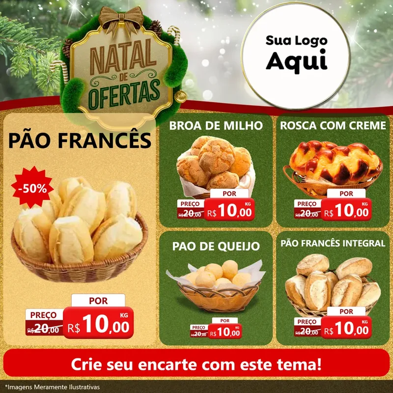 Modelo de Rede Social para Feed Facebook com o tema Ofertas de Natal para Padaria