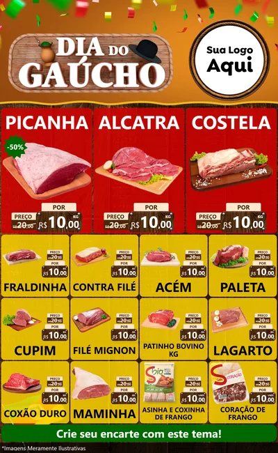 Modelo de Encarte para Encarte Grande com o tema Dia do Gaúcho para Açougue