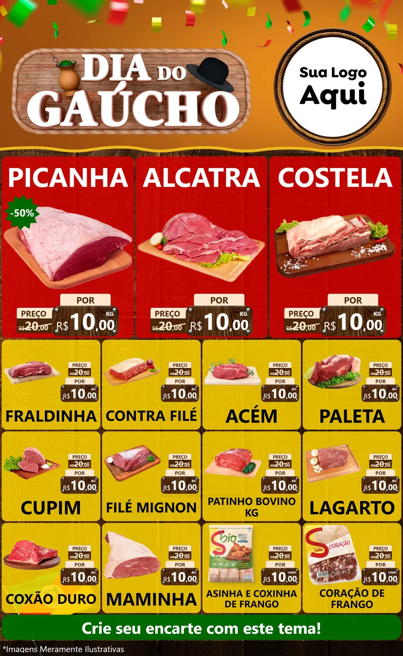 Modelo de Encarte para Encarte Grande com o tema Dia do Gaúcho para Açougue