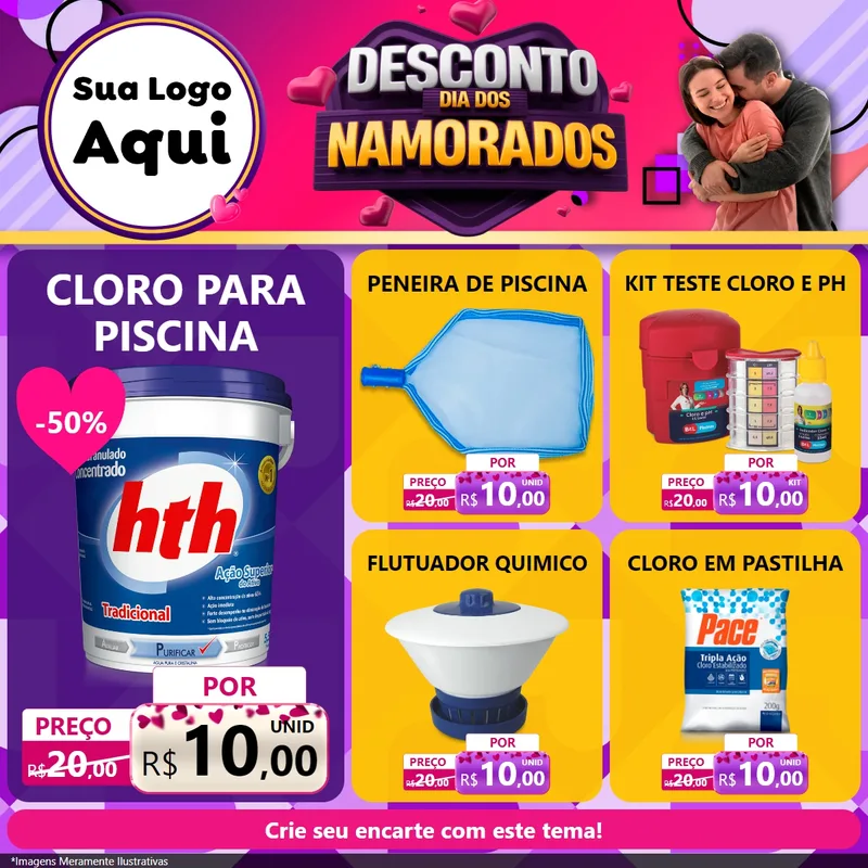 Modelo de Rede Social para Feed Facebook com o tema Desconto Dia dos Namorados para Produtos para Piscina