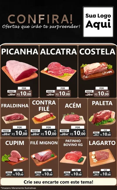 Modelo de Encarte para Encarte Grande com o tema Confira! Ofertas que irão te surpreender! para Açougue