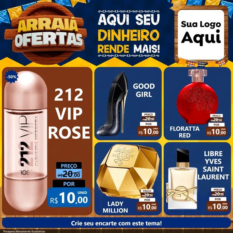 Modelo de Rede Social para Feed Facebook com o tema Arraiá de Ofertas - Junina para Perfumes