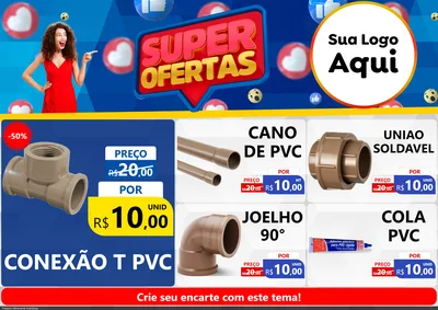 Modelo de Encarte para Encarte A4 Horizontal com o tema Super Ofertas para Tubos e conexões