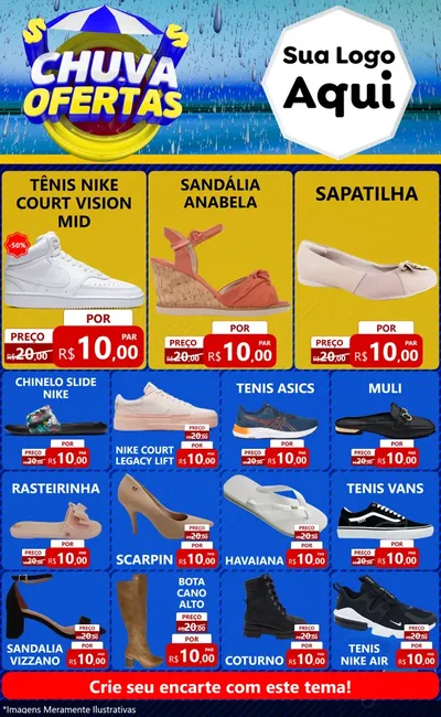 Modelo de Encarte para Encarte Grande com o tema Chuva de Ofertas para Calçados