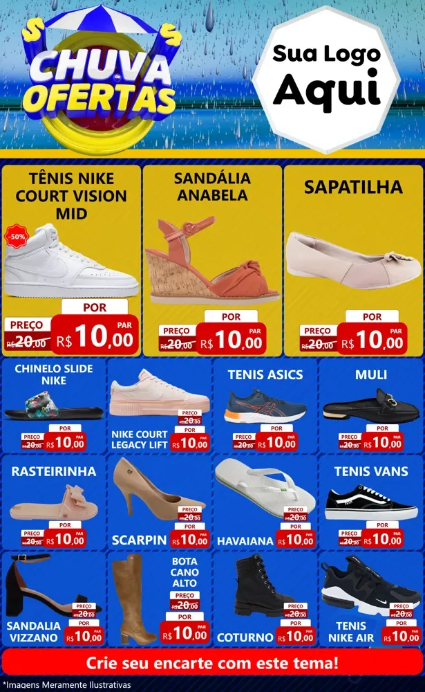 Modelo de Encarte para Encarte Grande com o tema Chuva de Ofertas para Calçados