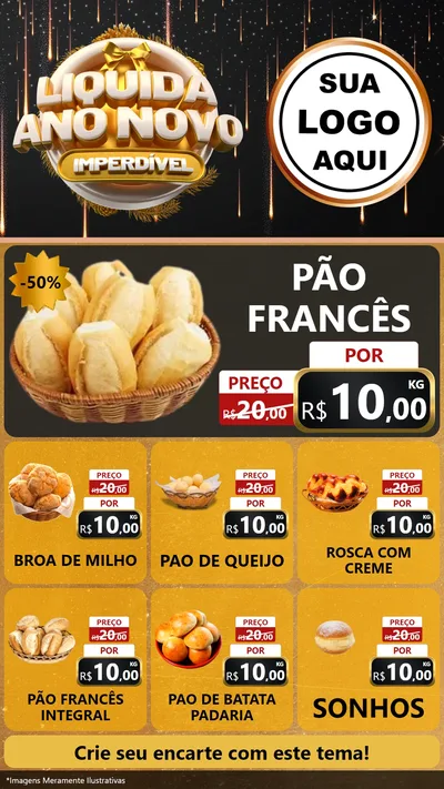 Modelo de Rede Social para Stories com o tema Liquida Ano Novo Imperdível para Padaria