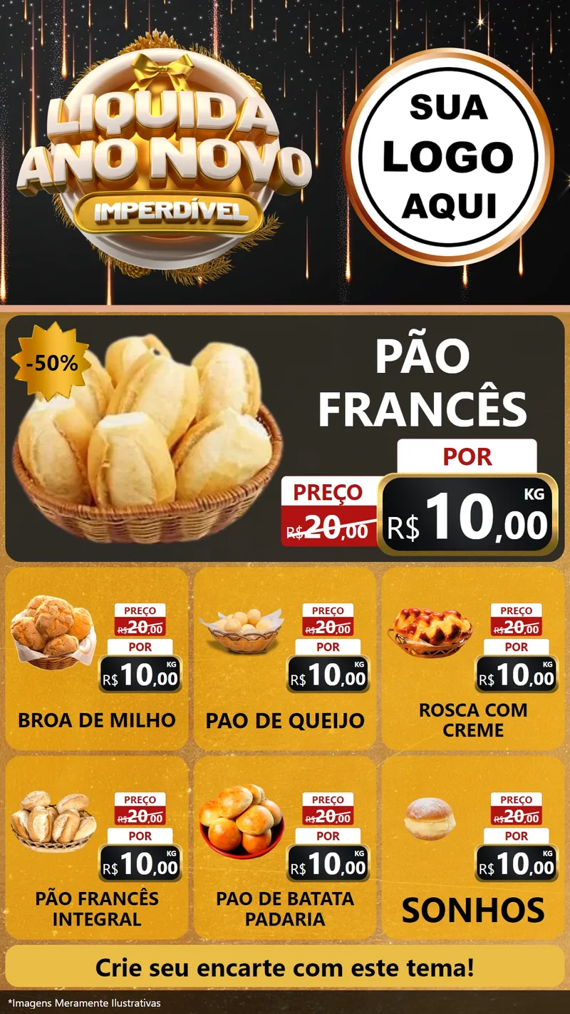 Modelo de Rede Social para Stories com o tema Liquida Ano Novo Imperdível para Padaria