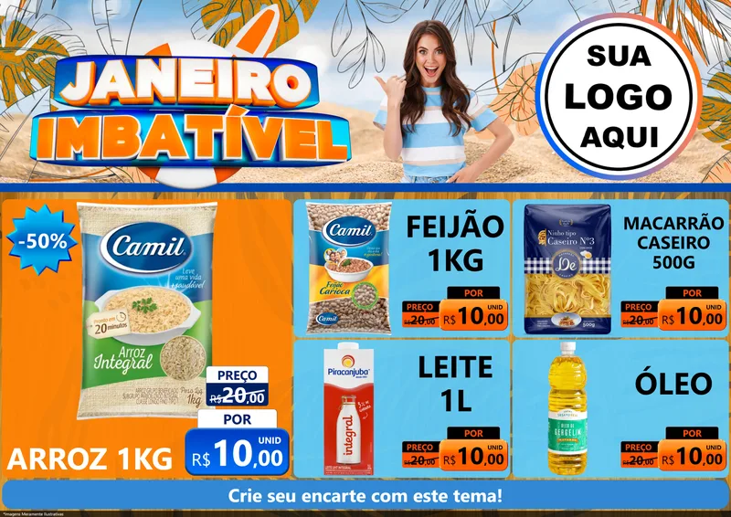 Modelo de Encarte para Encarte A4 Horizontal com o tema Janeiro Imbatível para Supermercado